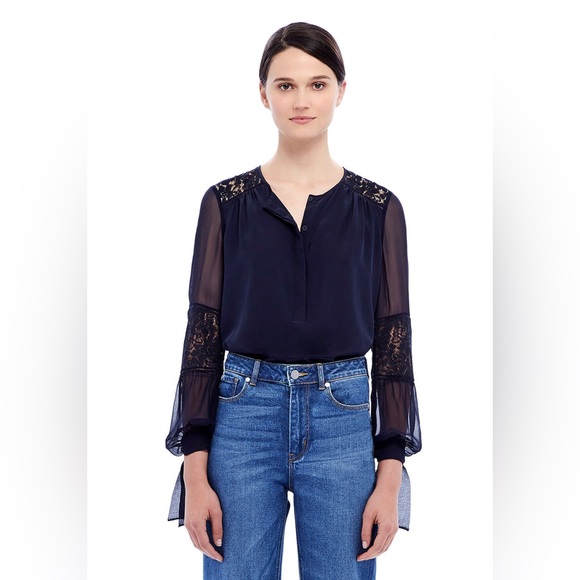 Rebecca Taylor Sarah Top Silk Blouse Long Sleeve Size 4 - Picture 4 of 5